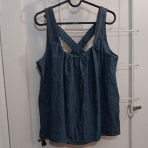 💜💜 3/$15💜Caslon Blue Denim Tank Top with Criss Cross Back